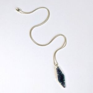 Kendra Scott Beatrice Teal Crackle Illusion Pendant Adjustable Necklace GoldTone